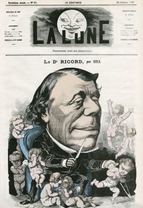 Portrét doktora Ricorda, francouzského lékaře. Cartoon by Gill, v „La Lune“, 20. října od Andre Gill