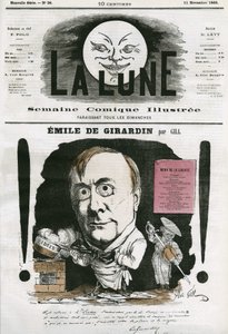 Portrét Emile de Girardin (1806-1881), francouzský novinář. Cartoon od Gill, v "The Moon", 11. listopadu od Andre Gill