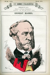 Portrét Ernesta Hamela (1826-1898), francouzského právníka a politika. Cartoon od Gill, v "Les Homme d