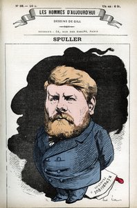 Portrét Eugena Spullera (1835-1896), francouzského politika a právníka. Cartoon od Gill, v "Les Homme d