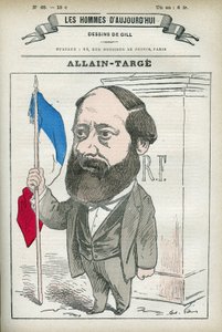 Portrét Francoise Allaina-Targe Allain Targe (1832-1902), francouzský právník, soudce, novinář a politik, byl ministrem vnitra a ministrem financí v Gambettově kabinetu. Cartoon od Gill, Paříž.