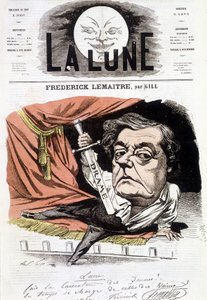 Portrét Frédéricka Lemaîtra (1800-1876), francouzského divadelního herce. Cartoon od Gill v „La Lune“, 16. června od Andre Gill