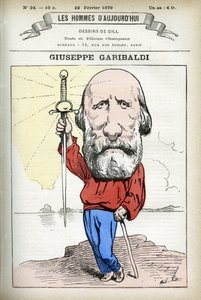 Portrét Giuseppe Garibaldiho (1807-1882), italského politika. Cartoon od Gill, v “Les Homme Today”, Paříž od Andre Gill
