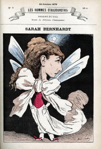 Portrét Henriette Rosine Bernard dit Sarah Bernhardt (1844-1923), francouzské divadelní herečky. Cartoon od Gill, Paříž. od Andre Gill