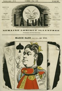 Portrét Marie Sass, zpěvačky operního divadla. Cartoon by Gill, v „La Lune“, 28. dubna od Andre Gill