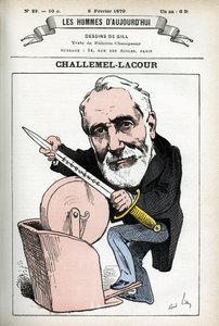 Portrét Paula-Armanda Challemela-Lacoura (1827-1896), politika, diplomata a historika francouzské filozofie. Cartoon od Gill, v "Les Homme d