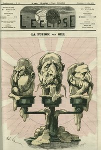 Fúze, ilustrace ústavy shromáždění, s royalisty, bonapartisty a republikány. Obálka “”L
