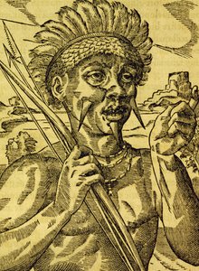 Náčelník kmene kanibalů, rytina z Universal Cosmology, Andre Thevet (1504-1592), Paříž od Andre Thevet