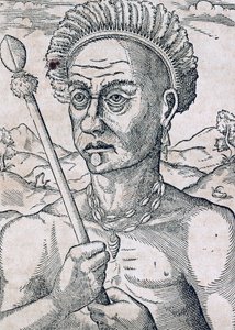 King Quoniambec, Brazílie, rytina z Universal Cosmology, Andre Thevet (1504-1592), Paříž od Andre Thevet