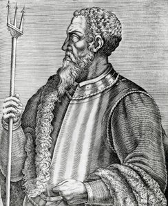 Portrét Andrea Doria (1466-1560), italský admirál a politik, rytina z The Real Portraits and Lifes of Illustrious Men