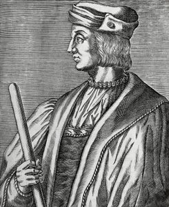 Portrét Gastona de Foix, vévody z Nemours (1489-1516), rytina z The True Portraits and Lifes of Illustrious Men od Andre Thevet