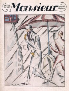 Muž v plášti, přední obálku časopisu „Monsieur“, vydání 24, Pub. Prosinec 1921 (pochoir tisk) od Andre de Roux