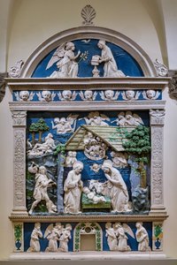 Narození Páně, Klanění pastýřů a Zvěstování Páně od Andrea (workshop of) Della Robbia