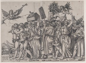 Část A: Anděl držící kříž vlevo nahoře, Adam a Eva dole, z Triumph of..., 1836.