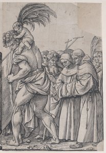 Část H: Svatý Kryštof nesoucí Ježíška, z Triumph of Christ, 1836. od Andrea Andreani