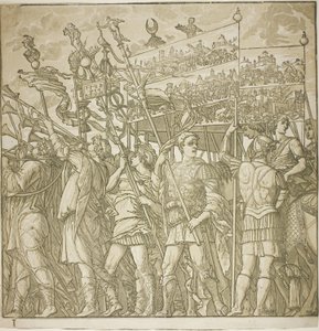 Triumph of Caesar   1282282   cs       czech Successfully Translated  Original: Joie parentale (Parental Joy). Dans un interieur modeste, un couple de paysans, le pere assis, tient son bebe a moitie nu, debout en equilibre sur ses genoux, a leurs cotes, la od Andrea Andreani