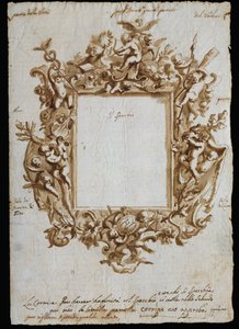 Ortogonální kresba pro alegorický rám, cca 1700, Andrea Brustolon (1662-1732), akvarelové pero na bílém papíře, Itálie od Andrea Brustolon