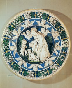 Klanění Panny Marie se sv. Janem Křtitelem a dvěma cherubíny (polychromovaná glazovaná terakota)