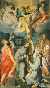 Oltářní obraz zobrazující svaté Křtitele, Františka, Bernarda a Pavla v extázi, od Andrea Lilio (1555-1610)
