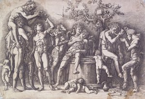 Bakchanal s lisem na víno, c. 1475 od Andrea Mantegna