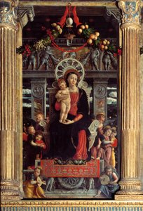 Oltářní obraz san Zeno: centrální panel “”Madona a dítě s devíti anděly”” Obraz Andrea Mantegna (1431-1506) 1457-1459 Verone, Basilica di San Zeno, Itálie od Andrea Mantegna