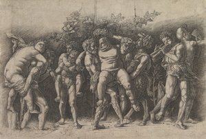 Bakchanal se Silenem, vlysová kompozice s deseti postavami kolem Silena, který je..., počátek 70. let 14. století. od Andrea Mantegna
