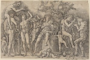 Bacchanal s kádí na víno od Andrea Mantegna