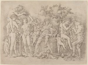 Bacchanal s kádí na víno od Andrea Mantegna