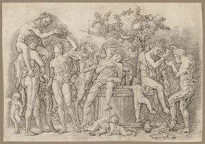 Bacchanal s kádí na víno od Andrea Mantegna