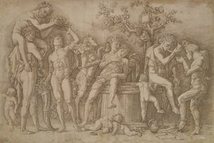 Bakchanal s kádí vína, 1470-90 od Andrea Mantegna
