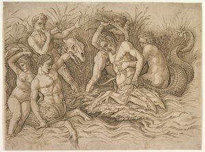 Bitva mořských bohů, pravá část vlysu od Andrea Mantegna