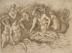 Pravá polovina bitvy mořských bohů, ca. 1485-88. od Andrea Mantegna