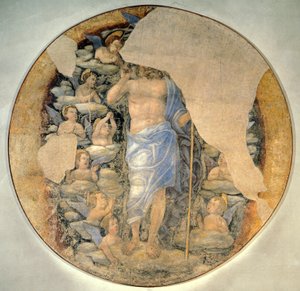 Kristus vystupující do nebe ve slávě obklopený anděly, kolem roku 1488, připisováno Andrea Mantegna (1431-1606), freska od Andrea Mantegna