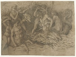Bitva mezi tritony s nereidami na zádech Bitva mořských bohů od Andrea Mantegna