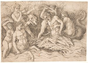Bitva bohů moře, pravá polovina od Andrea Mantegna