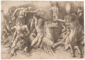 Bitva bohů moře, levá polovina od Andrea Mantegna