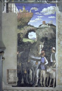Kůň a ošetřovatel s loveckými psy, z Camera degli Sposi nebo Camera Picta, 1465-74 detail fresky z 78449 od Andrea Mantegna