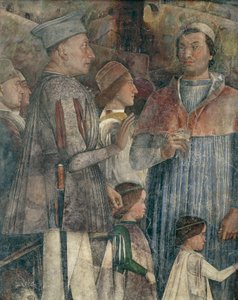 Ludvík II., kardinál Francesco, Francesco II. a Sigismondo Gonzaga, detail ze Zdi setkání od Andrea Mantegna