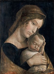 Madonna a spící dítě od Andrea Mantegna (1431-1506), lepená tempera na plátně, 43x32 cm od Andrea Mantegna