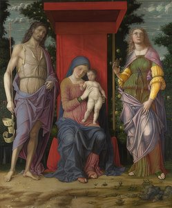 Madona s dítětem, Jan Křtitel a Máří Magdalena. Pravděpodobně 1490-1505 od Andrea Mantegna