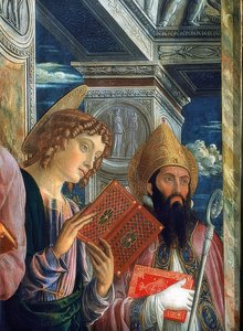 Oltář San Zeno. Detail levé strany. 1457-1460. Na snímku jsou Jan Evangelista a Zenon z Verony od Andrea Mantegna