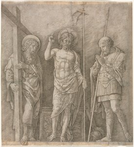 Vzkříšený Kristus mezi svatým Ondřejem a Longinem, počátek 70. let 14. století. od Andrea Mantegna