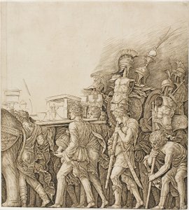 Triumph of Caesar: Vojáci nesoucí trofeje od Andrea Mantegna