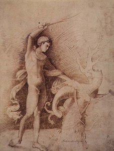 Mladý muž bojuje s drakem od Andrea Mantegna