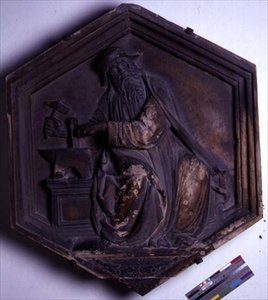 Harmony, šestihranná dekorativní reliéfní dlaždice ze série zobrazující Sedm svobodných umění, možná podle návrhů Giotta (asi 1266-1337) asi 1334-48 (mramor) od Andrea Pisano