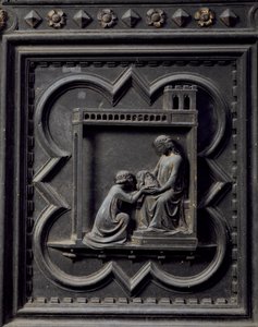 Salome bere hlavu svatého Jana Křtitele své matce Herodiadě, manželce Herodově, osmnáctý panel jižních dveří baptisteria San Giovanni, 1336 (bronz)