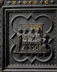 Prezentace hlavy svatého Jana Křtitele králi Herodovi (21 př. n. l. – 39 n. l.), sedmnáctý panel jižních dveří baptisteria v San Giovanni, 1336 (bronz)