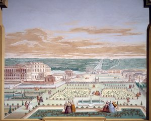 Perspektivní kresba vily a imaginární zahrady, freska Andrea Urbani (1711-1798) ve Villa Pisani, Stra, Veneto. Itálie od Andrea Urbani
