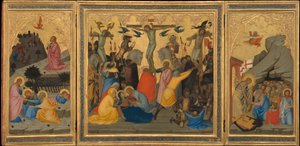 Scény z Umučení Krista: Agónie v zahradě, ukřižování a sestup do limby [celý triptych]
