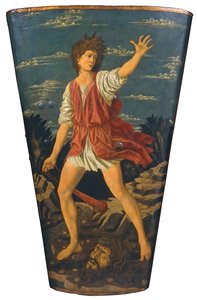 David s hlavou Goliáše, kolem 1450-55 (tempera na kůži na dřevě) od Andrea del Castagno